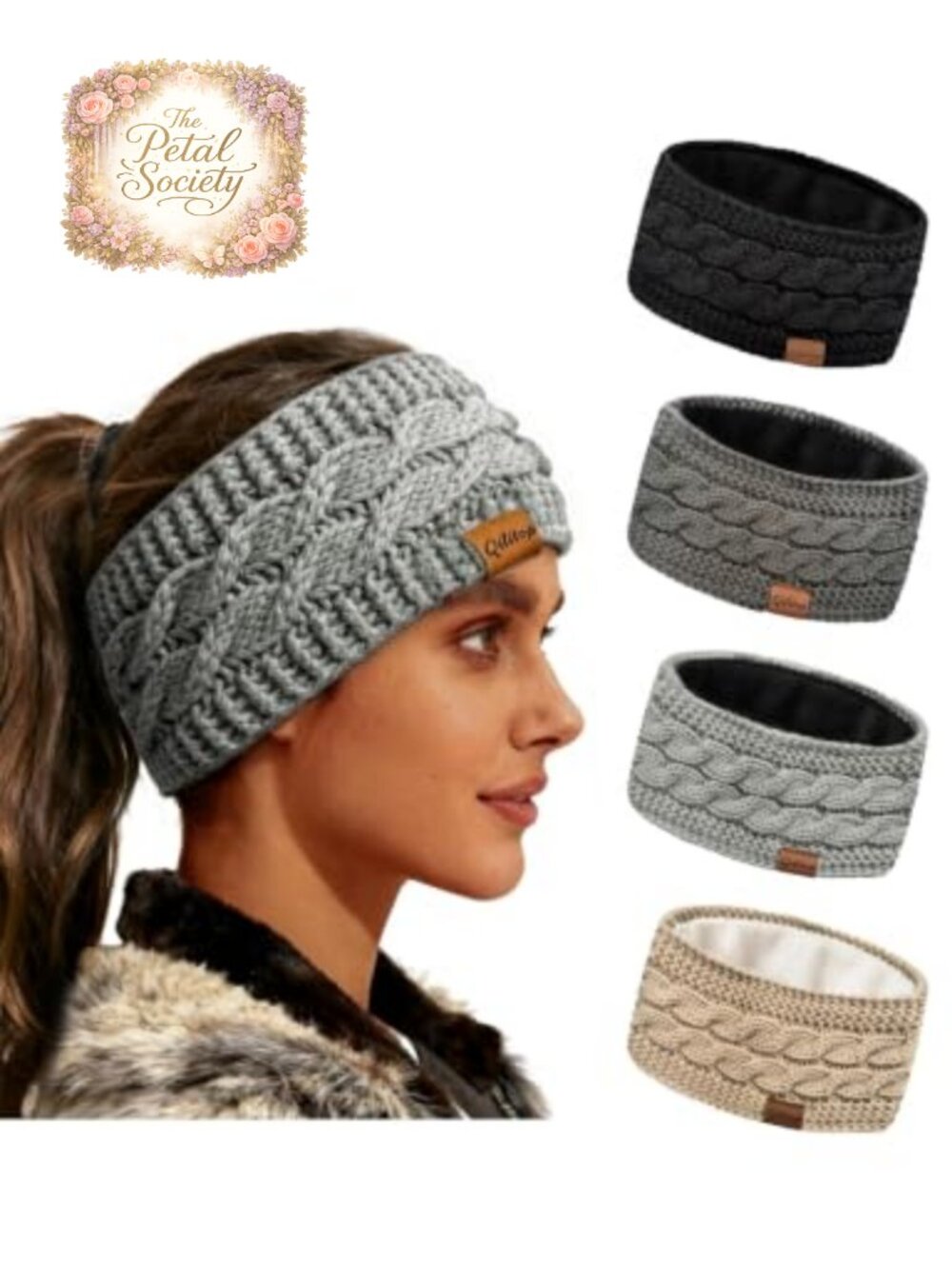 4 Pack Womens Winter Headbands Fuzzy Fleece Lined Knit Ear Warmers